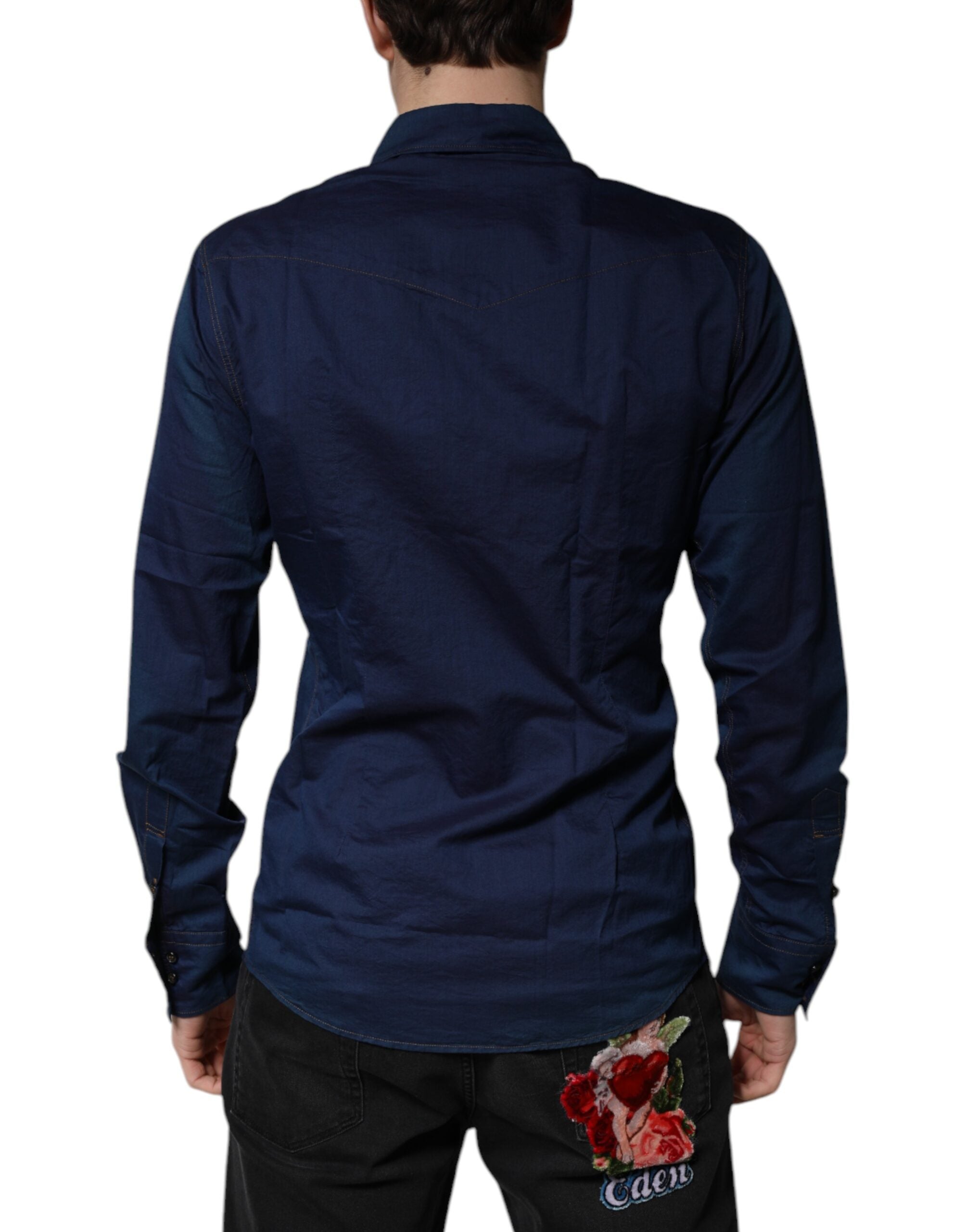 Dolce & Gabbana Dark blue cotton dress GOLD Formal shirt